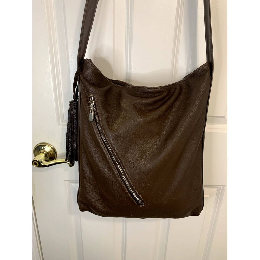 Vtg Village Tannery by Sevestet New York Chocolate Brown Leather Crossbody Bag